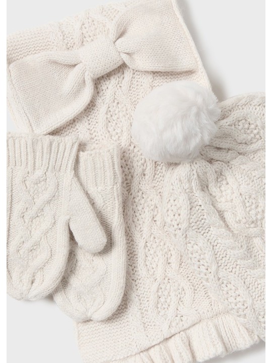 MAYORAL KOMPLET CZAPKA SZAL RĘKAWICZKI KREM 10016/44
