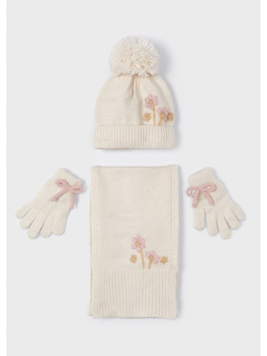 MAYORAL KOMPLET CZAPKA SZAL RĘKAWICZKI KREM   10110/70