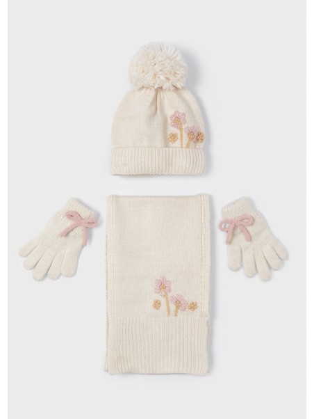 MAYORAL KOMPLET CZAPKA SZAL RĘKAWICZKI KREM   10110/70
