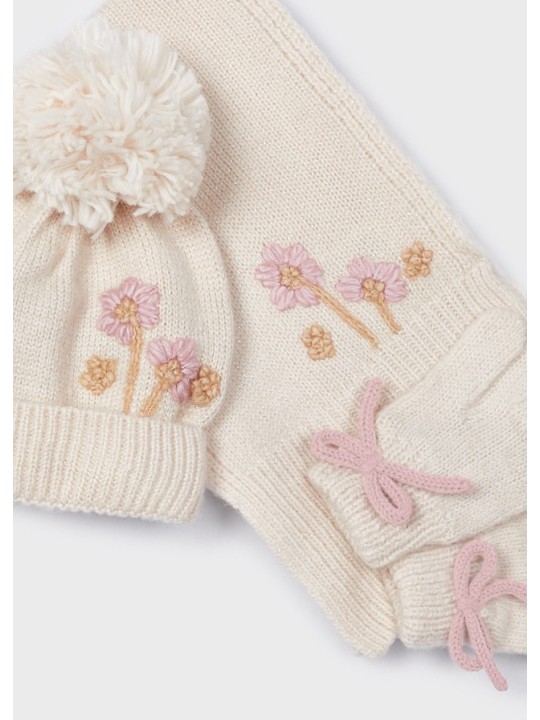 MAYORAL KOMPLET CZAPKA SZAL RĘKAWICZKI KREM   10110/70