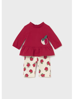 MAYORAL NEWBORN KOMPLET BLUZA CZERWONA LEGINSY W JABŁUSZKA 2634