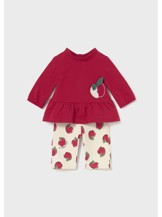 MAYORAL NEWBORN KOMPLET BLUZA CZERWONA LEGINSY W JABŁUSZKA 2634