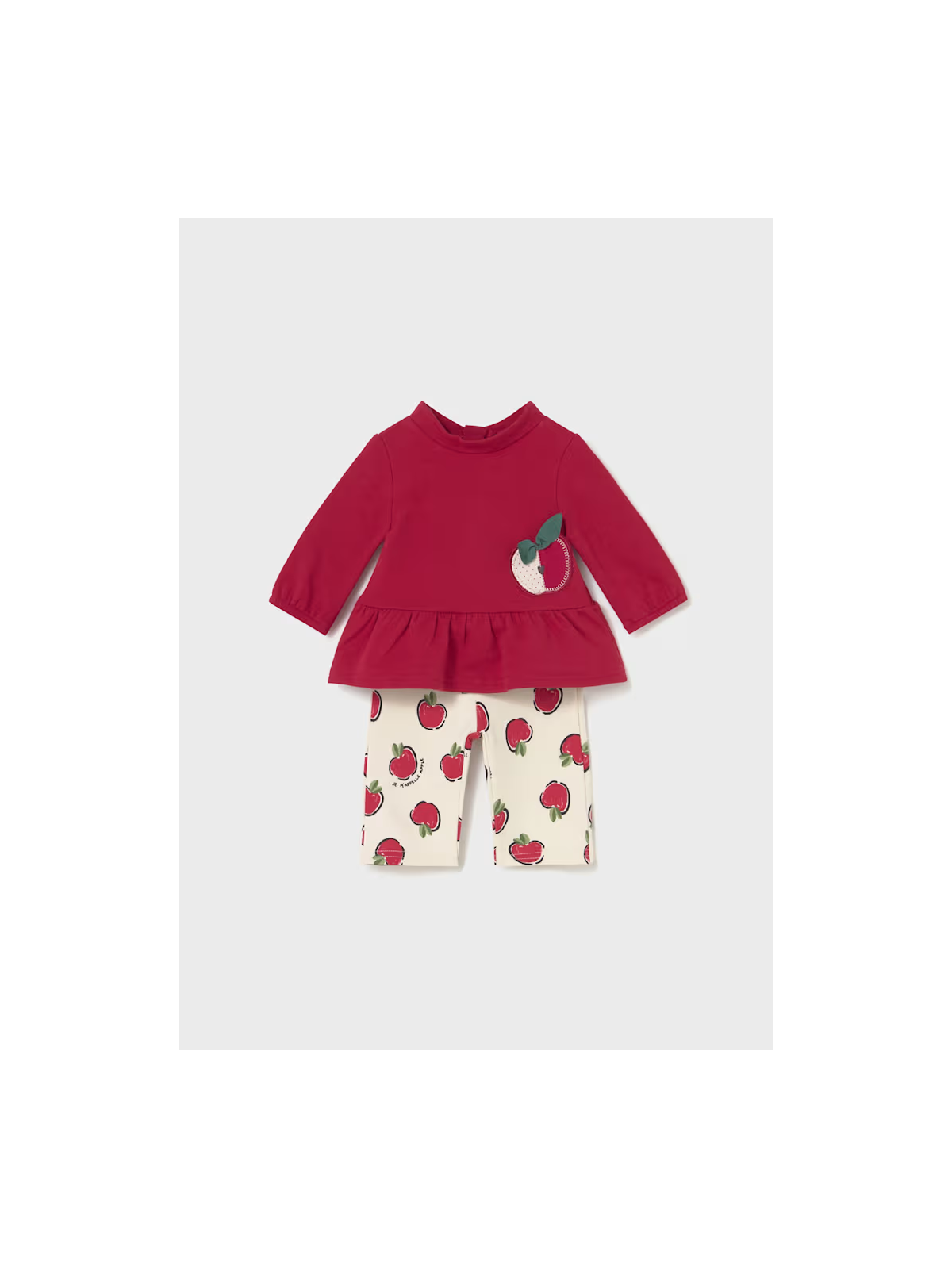 MAYORAL NEWBORN KOMPLET BLUZA CZERWONA LEGINSY W JABŁUSZKA 2634