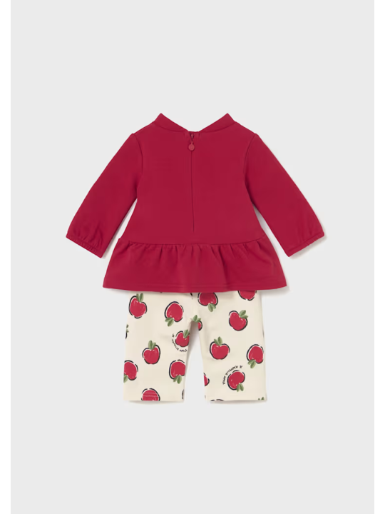 MAYORAL NEWBORN KOMPLET BLUZA CZERWONA LEGINSY W JABŁUSZKA 2634