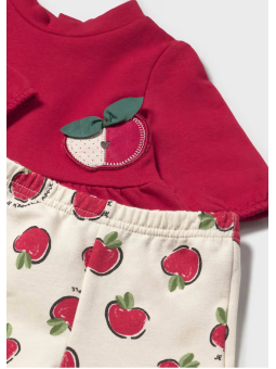 MAYORAL NEWBORN KOMPLET BLUZA CZERWONA LEGINSY W JABŁUSZKA 2634