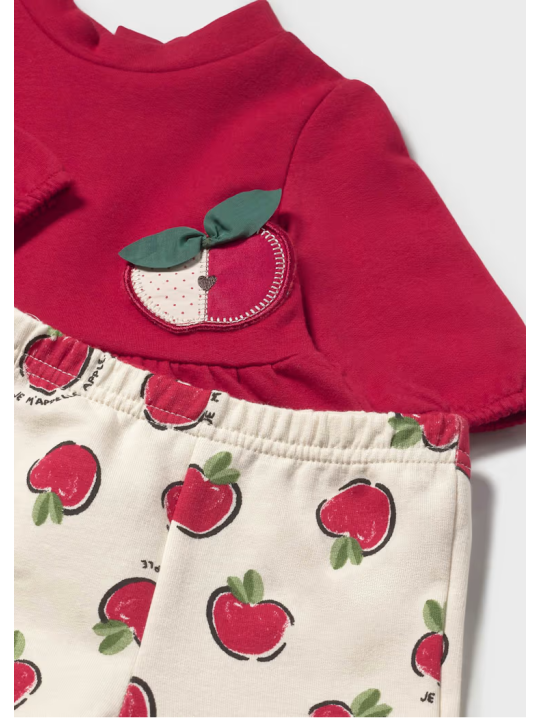 MAYORAL NEWBORN KOMPLET BLUZA CZERWONA LEGINSY W JABŁUSZKA 2634