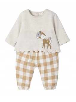 MAYORAL NEWBORN KOMPLET SWETER BEŻ SPODNIE W KRATKĘ 2595