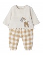 MAYORAL NEWBORN KOMPLET SWETER BEŻ SPODNIE W KRATKĘ 2595
