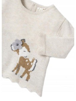 MAYORAL NEWBORN KOMPLET SWETER BEŻ SPODNIE W KRATKĘ 2595
