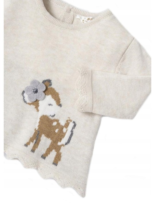 MAYORAL NEWBORN KOMPLET SWETER BEŻ SPODNIE W KRATKĘ 2595