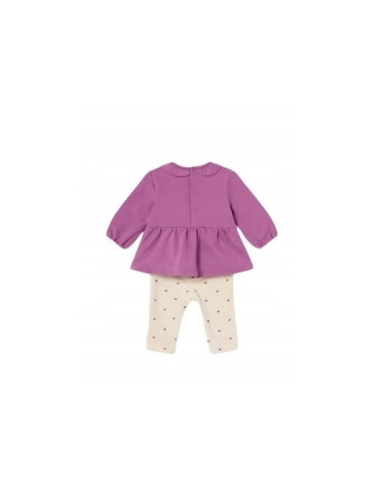 MAYORAL NEWBORN KOMPLET DLA DZIEWCZYNKI  BLUZA Z FALBANKĄ LEGINSY WELUROWE W SERDUSZKA KOMPLET009