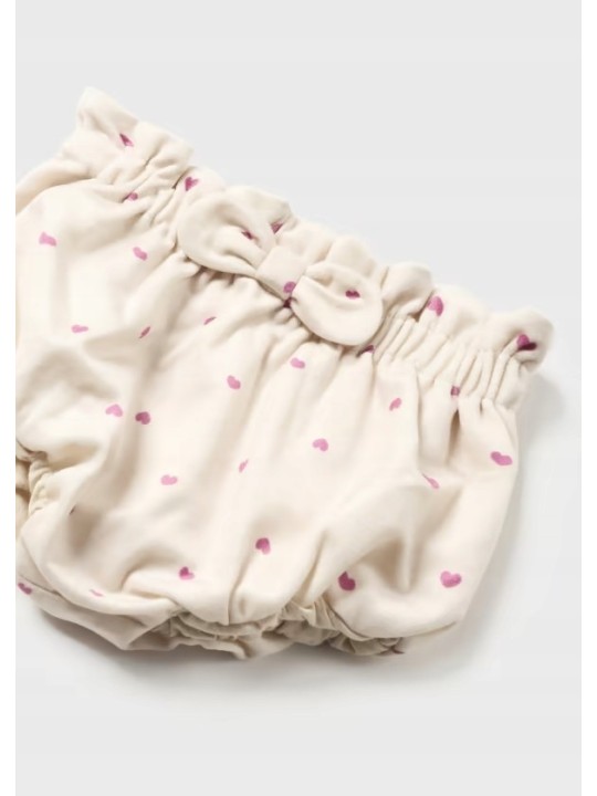 MAYORAL NEWBORN DZIEWCZĘCE BLOOMERSY SPODENKI W SERCA Z KOKARDKĄ - KREM 02246