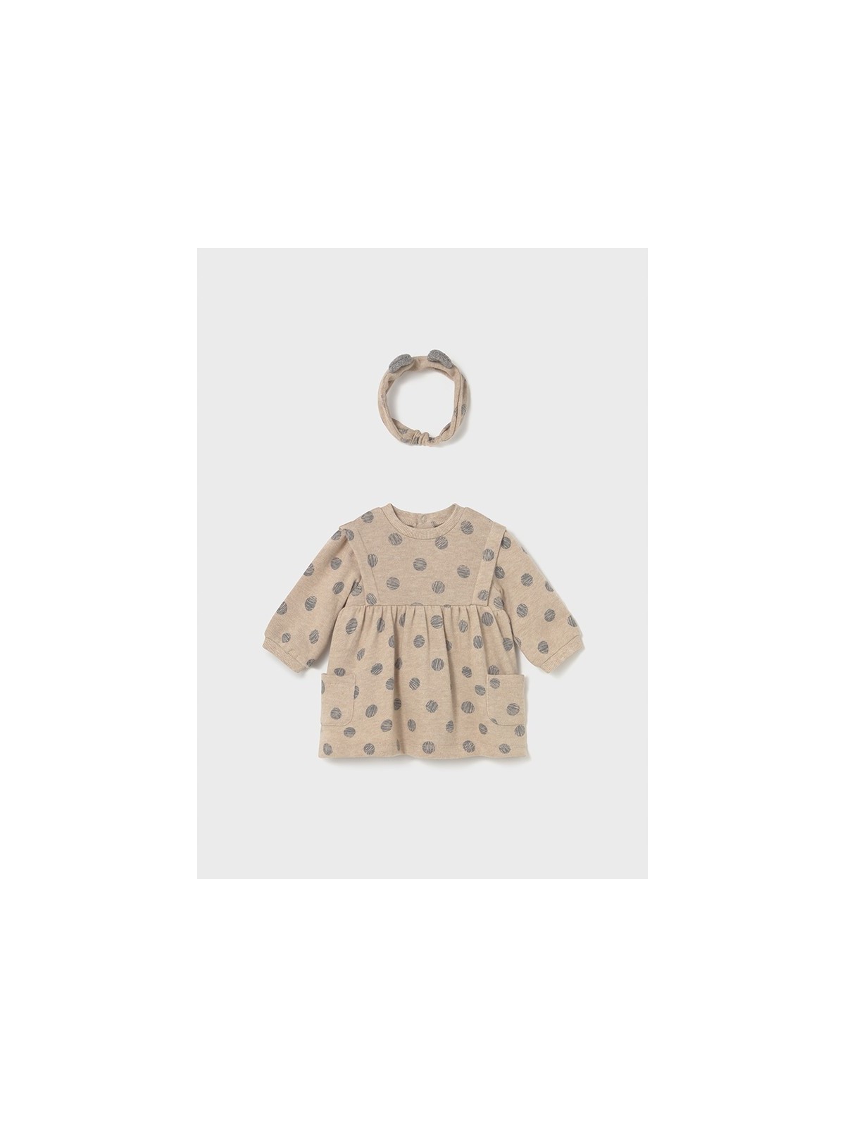 MAYORAL NEWBORN  SUKIENKA  DZIANINOWA BEŻ W SZARE GROSZKI 2807/14