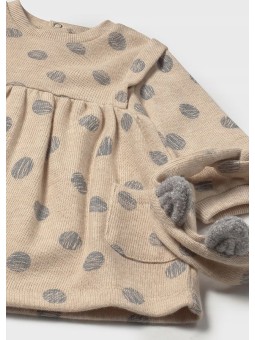 MAYORAL NEWBORN  SUKIENKA  DZIANINOWA BEŻ W SZARE GROSZKI 2807/14