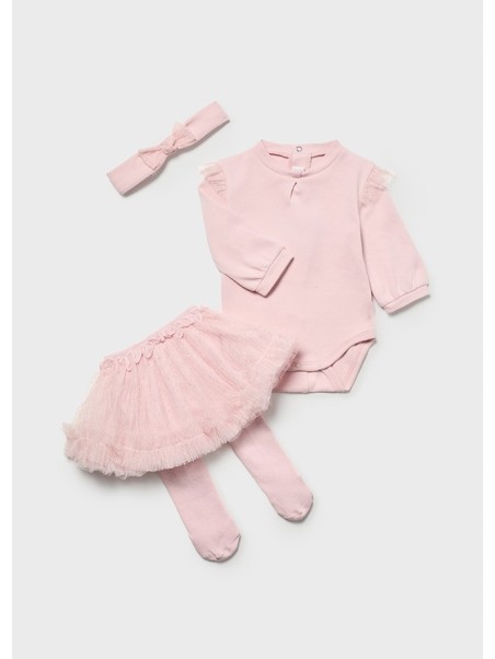 MAYORAL NEWBORN KOMPLET  BODY SPÓDNICZKA TIUL  OPASKA ROŻ 2814/30