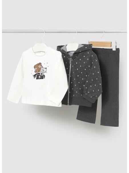 MAYORAL BABY KOMPLET BLUZA Z ROZPIANA W SREBRNE GWIAZDKI KOSZULKA KREM LEGINSY DZWONY 2842
