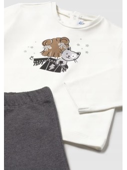 MAYORAL BABY KOMPLET BLUZA Z ROZPIANA W SREBRNE GWIAZDKI KOSZULKA KREM LEGINSY DZWONY 2842