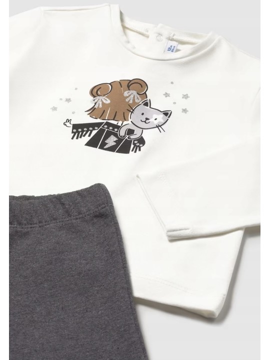 MAYORAL BABY KOMPLET BLUZA Z ROZPIANA W SREBRNE GWIAZDKI KOSZULKA KREM LEGINSY DZWONY 2842