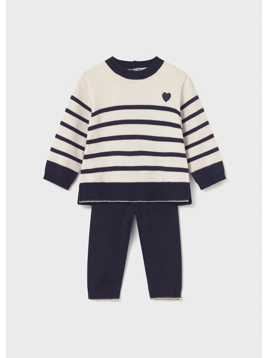 MAYORAL BABY KOMPLET DZIANINOWY SWETER SPODNIE GRANAT BEŻ 2595