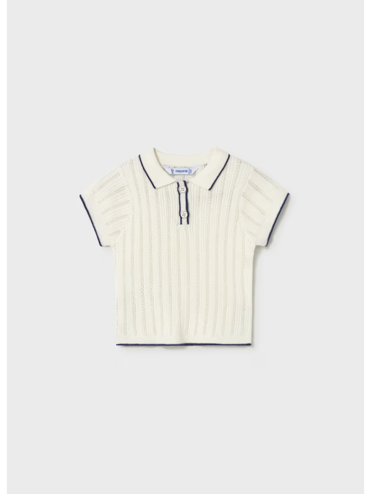 MAYORAL BABY DZIANINOWA KOSZULKA POLO NA KRÓTKI RĘKAW AŻUROWA DLA DZIEWCZYNKI KREM GRANAT 1104/26