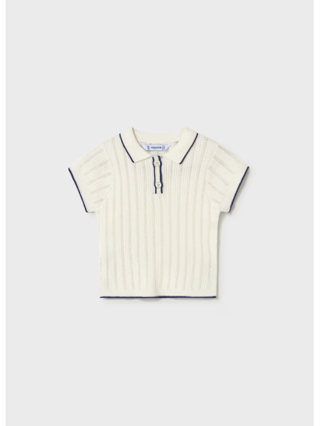 MAYORAL BABY DZIANINOWA KOSZULKA POLO NA KRÓTKI RĘKAW AŻUROWA DLA DZIEWCZYNKI KREM GRANAT 1104/26