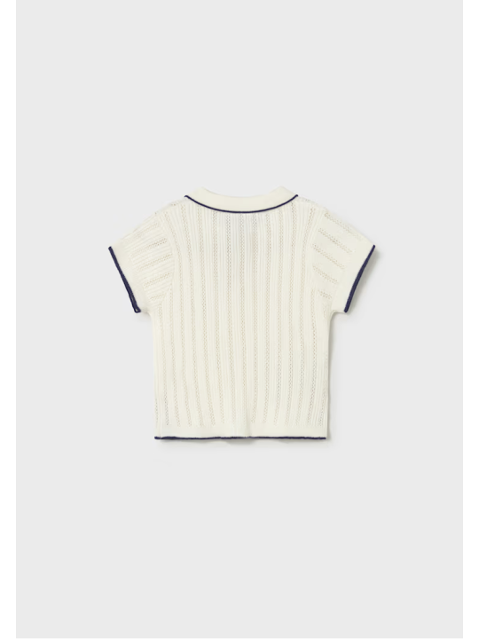 MAYORAL BABY DZIANINOWA KOSZULKA POLO NA KRÓTKI RĘKAW AŻUROWA DLA DZIEWCZYNKI KREM GRANAT 1104/26