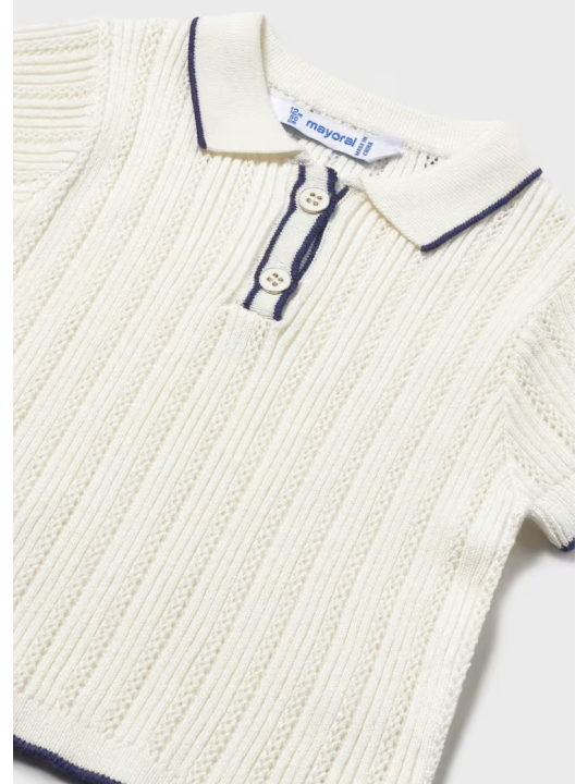 MAYORAL BABY DZIANINOWA KOSZULKA POLO NA KRÓTKI RĘKAW AŻUROWA DLA DZIEWCZYNKI KREM GRANAT 1104/26