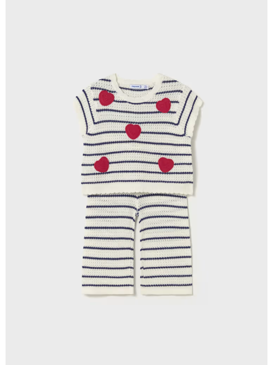 MAYORAL BABY KOMPLET AŻUROWY KOSZULKA NA KRÓTKI RĘKAW W SERDUSZKA SPODNIE 1516/26