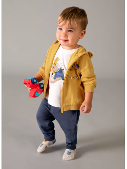 MAYORAL BABY KOMPLET DRES DLA CHŁOPCA MIODOWA BLUZA BLUZ KAPTUREM KOSZULKA BIAŁA RĘKAW SPODNIE DRESOWE GRANATOWE 1833/69