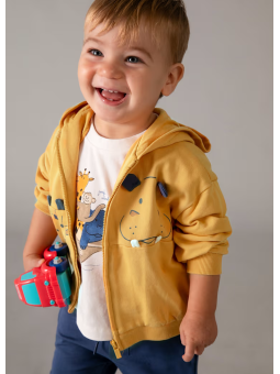 MAYORAL BABY KOMPLET DRES DLA CHŁOPCA MIODOWA BLUZA BLUZ KAPTUREM KOSZULKA BIAŁA RĘKAW SPODNIE DRESOWE GRANATOWE 1833/69