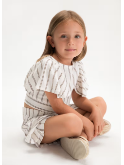 MAYORAL KOMPLET DLA DZIEWCZYNKI SPODENKI BLUZKA NA KRÓTKI RĘKAW PASKI 3949/24