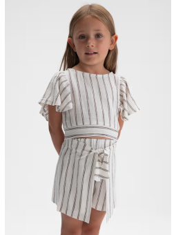 MAYORAL KOMPLET DLA DZIEWCZYNKI SPODENKI BLUZKA NA KRÓTKI RĘKAW PASKI 3949/24