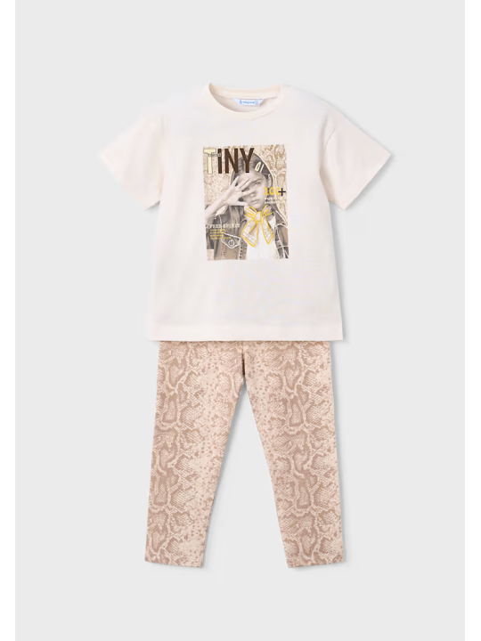 MAYORAL KOMPLET DLA DZIEWCZYNKI KOSZULKA NA KRÓTKI RĘKAW LEGINSY 3727/36