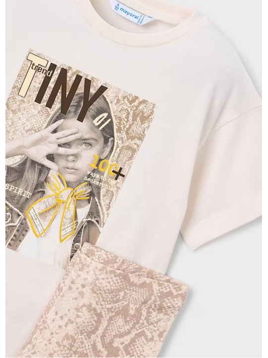 MAYORAL KOMPLET DLA DZIEWCZYNKI KOSZULKA NA KRÓTKI RĘKAW LEGINSY 3727/36