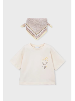 MAYORAL KOSZULKA NA KRÓTKI RĘKAW DLA DZIEWCZYNKI KREM CHUSTKA 3009/88