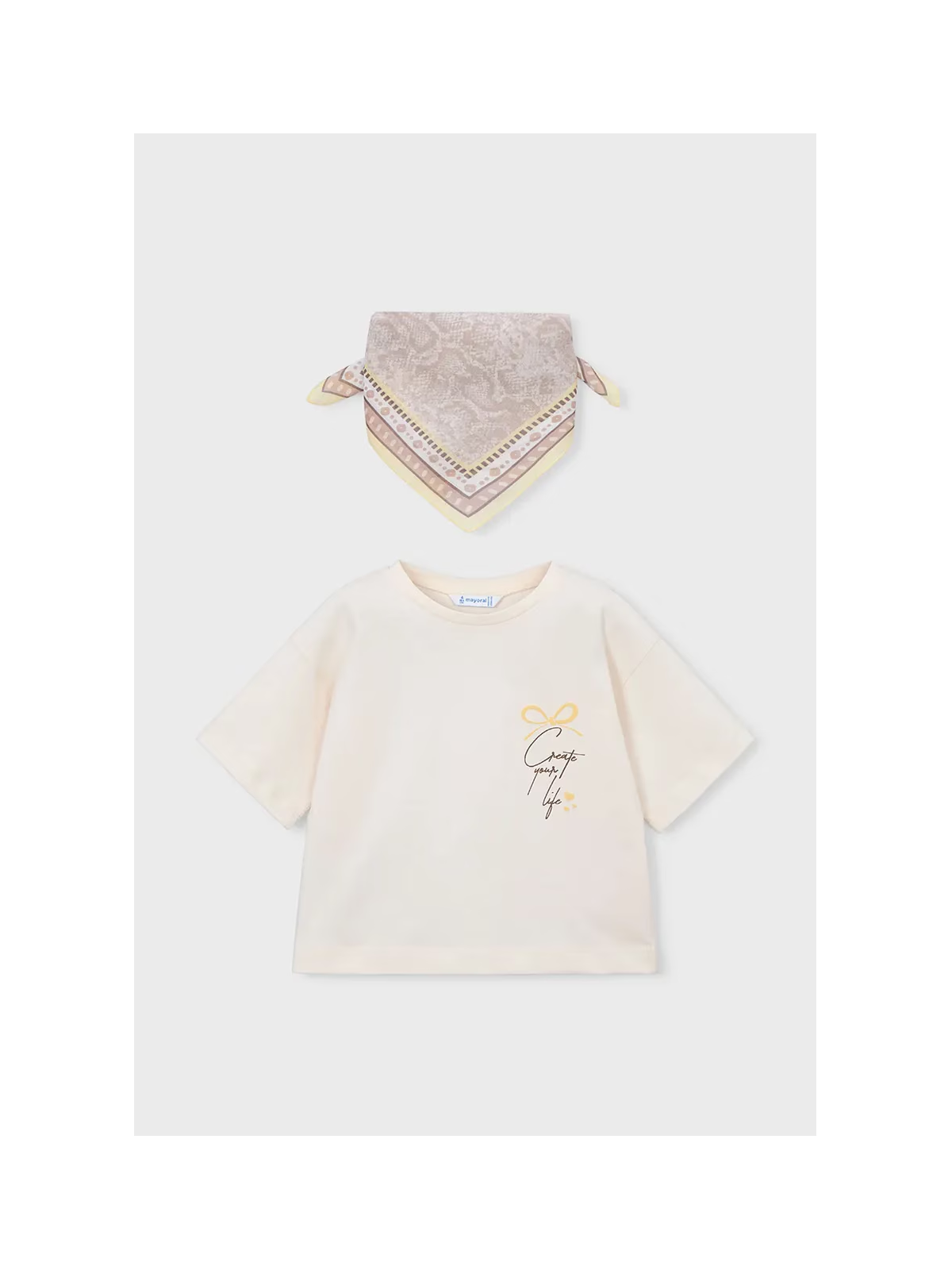 MAYORAL KOSZULKA NA KRÓTKI RĘKAW DLA DZIEWCZYNKI KREM CHUSTKA 3009/88