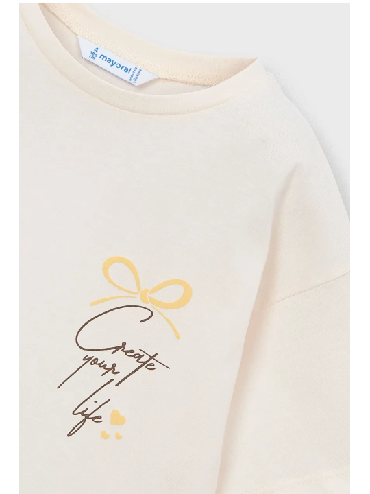 MAYORAL KOSZULKA NA KRÓTKI RĘKAW DLA DZIEWCZYNKI KREM CHUSTKA 3009/88