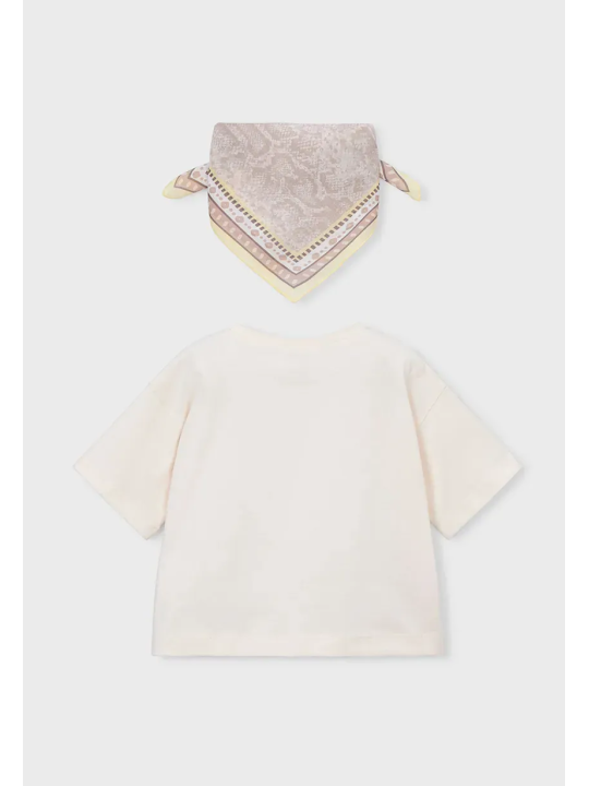 MAYORAL KOSZULKA NA KRÓTKI RĘKAW DLA DZIEWCZYNKI KREM CHUSTKA 3009/88