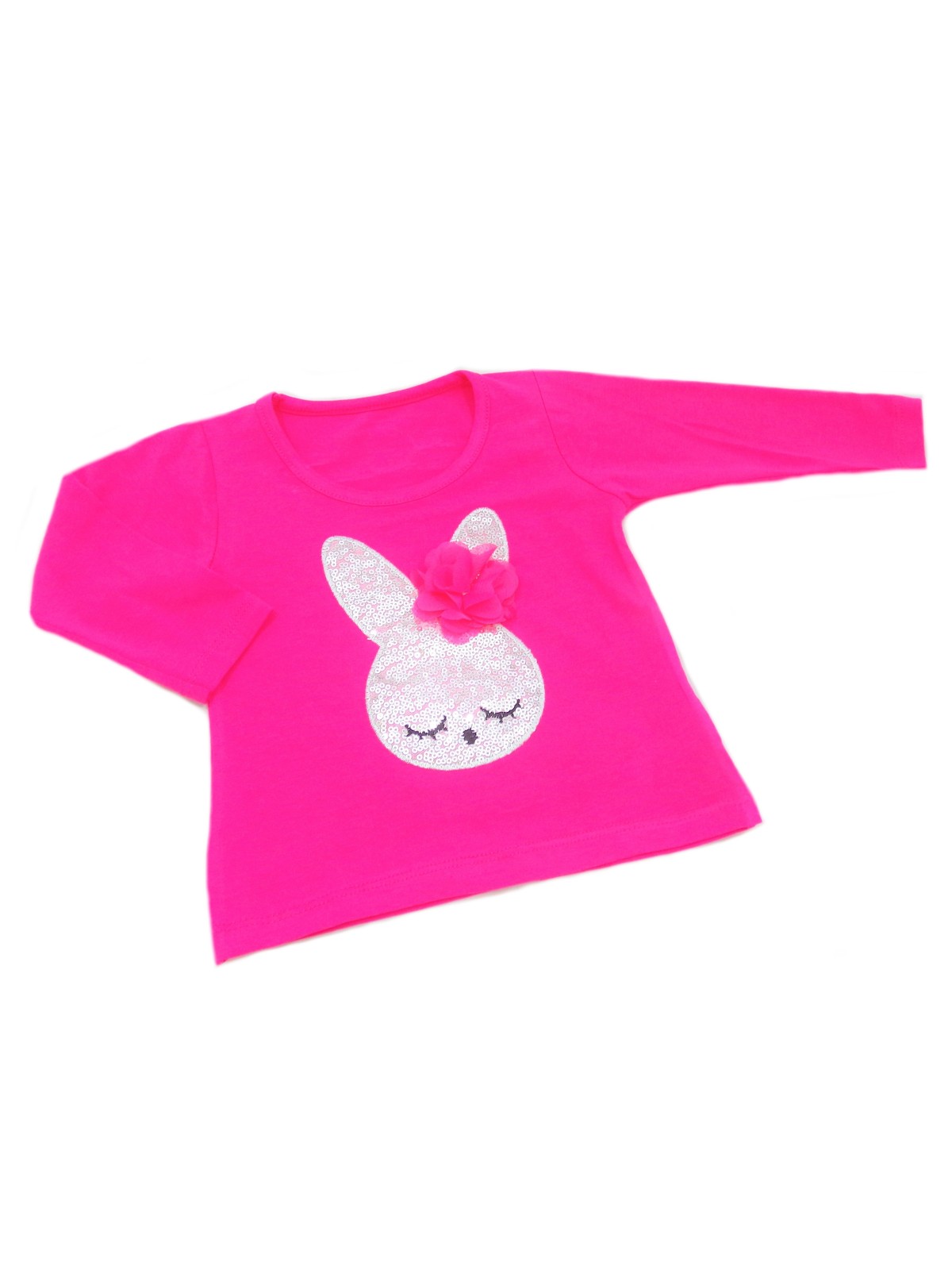 KOMPLET LETNI DLA DZIEWCZYNKI BLUZKA Z CEKINAMI PLUS LEGINSY ZAJĄCZEK