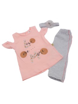 KOMPLET LETNI DLA DZIEWCZYNKI BLUZKA OPASKA PLUS LEGINSY BEBICO