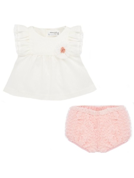 MAYORAL NEWBORN KOMPLET LETNI DLA DZIEWCZYNKI BLUZKA  PLUS SZORTY BRZOSKWINIOWE 1140 /9