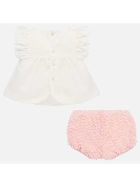 MAYORAL NEWBORN KOMPLET LETNI DLA DZIEWCZYNKI BLUZKA  PLUS SZORTY BRZOSKWINIOWE 1140 /9