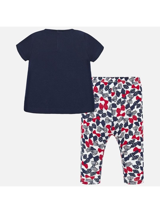 MAYORAL BABY KOMPLET LETNI DLA DZIEWCZYNKI BLUZKA  MISIU PLUS LEGINSY GRANAT CZERWONY BIAŁY 1716 10