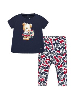 MAYORAL BABY KOMPLET LETNI DLA DZIEWCZYNKI BLUZKA  MISIU PLUS LEGINSY GRANAT CZERWONY BIAŁY 1716 10