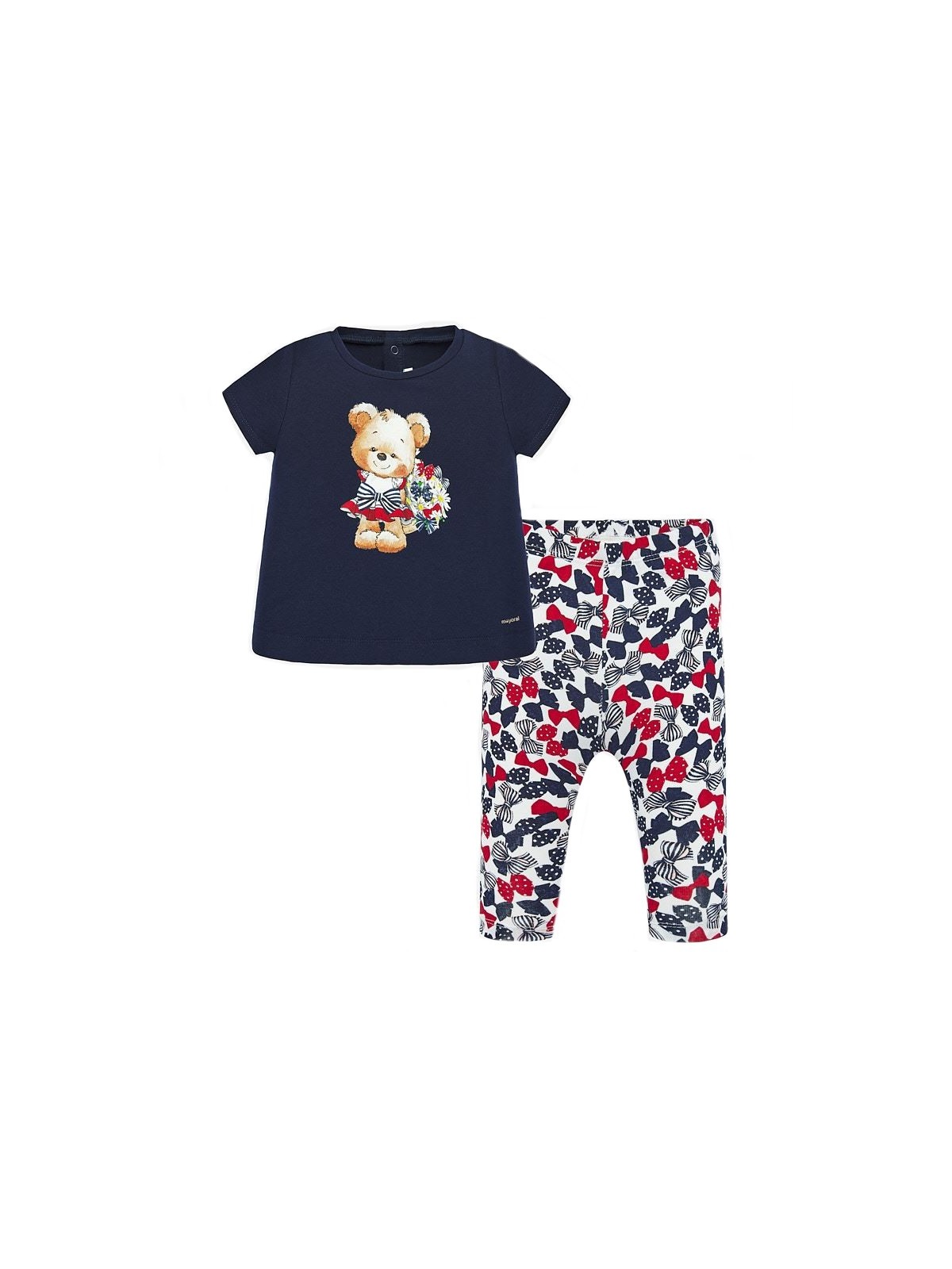 MAYORAL BABY KOMPLET LETNI DLA DZIEWCZYNKI BLUZKA  MISIU PLUS LEGINSY GRANAT CZERWONY BIAŁY 1716 10