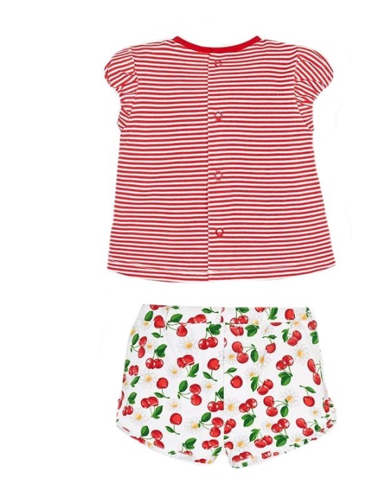 MAYORAL NEWBORN KOMPLET LETNI DLA DZIEWCZYNKI BLUZKA  W PASKI PLUS SZORTYW WISIENKI 1606 52