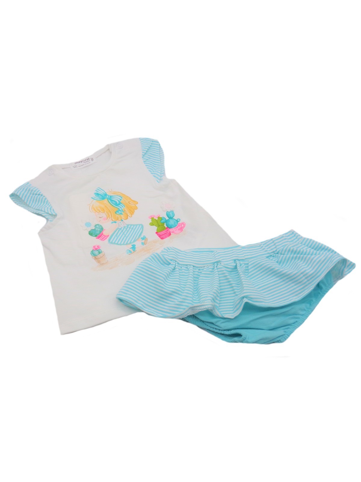 MAYORAL NEWBORN KOMPLET LETNI DLA DZIEWCZYNKI BLUZKA PLUS SPÓDNICZKA MAJTKI 1652