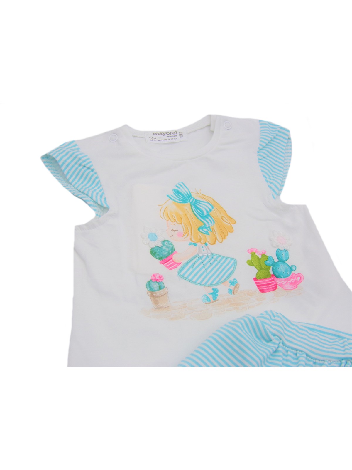 MAYORAL NEWBORN KOMPLET LETNI DLA DZIEWCZYNKI BLUZKA PLUS SPÓDNICZKA MAJTKI 1652