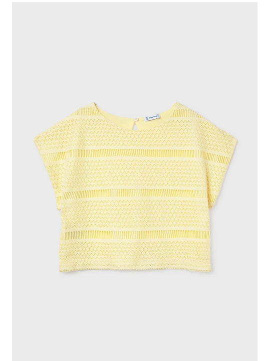 MAYORAL BLUZKA TOP NA KRÓTKI RĘKAW DLA DZIEWCZYNY ŻÓŁTY AŻUROWY 6022/34