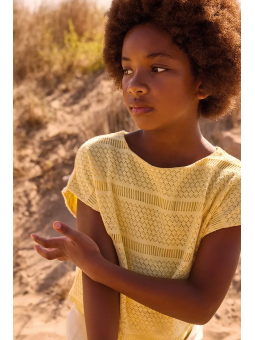 MAYORAL BLUZKA TOP NA KRÓTKI RĘKAW DLA DZIEWCZYNY ŻÓŁTY AŻUROWY 6022/34